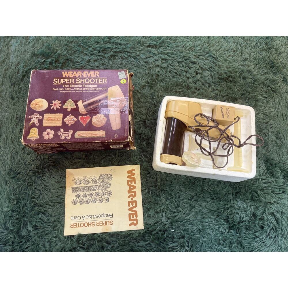 Vintage Wear-Ever Super Shooter Electric Food Gun Cookie Press Kit w/ Discs &